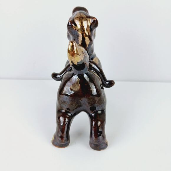 Redware VTG Brown Ceramic Donkey Figurine Gold Accents Shelf Styling MCM - Picture 3 of 9